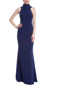 Badgley Mischka - Women's Racerback High Neck Column Crepe Gown