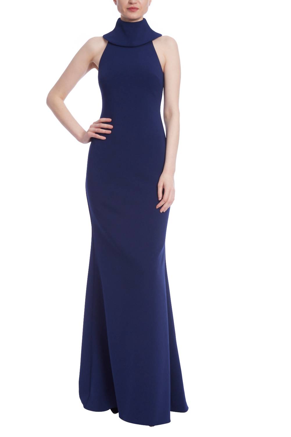 Badgley Mischka - Women's Racerback High Neck Column Crepe Gown