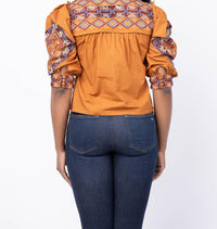 LOVE THE LABEL Diella Embroidered Top in caramel - women's blouse - detail view