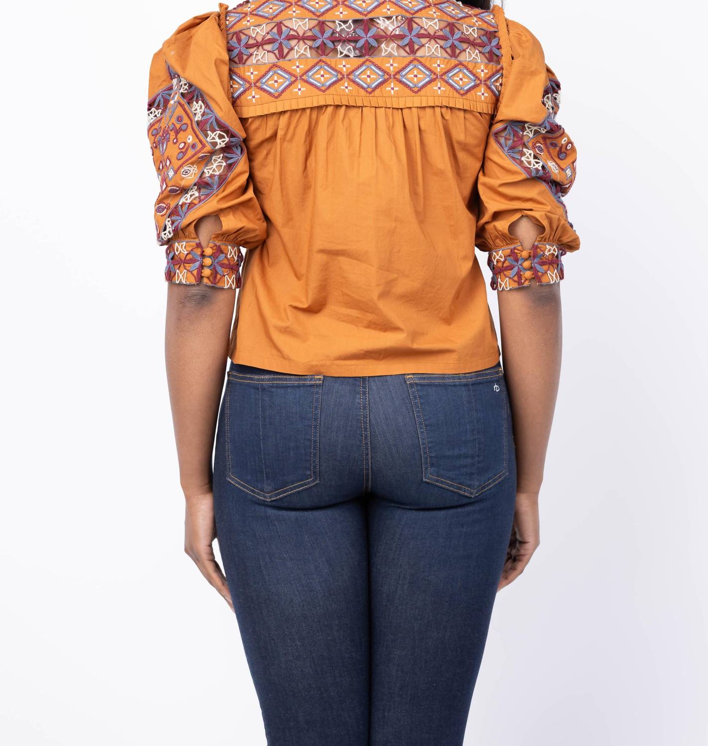 LOVE THE LABEL Diella Embroidered Top in caramel - women's blouse - detail view
