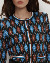 Veronica Beard Sylvane Argyle Cardigan Top in black multi - women's sweater - alternate view