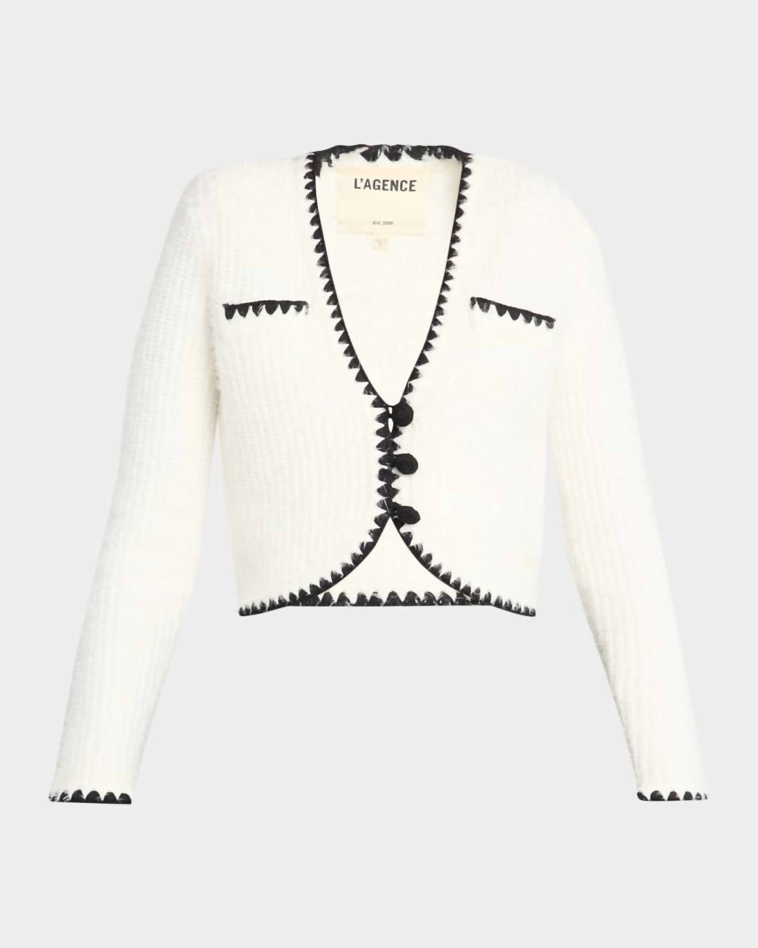 L'Agence Women's Anaya Knit Cardigan in white black - women's cardigan - alternate view