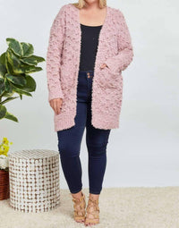 Davi & Dani - Fringe Long Sleeve Knit Loose Fit Cardigan - Plus