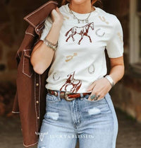 Lucky & Blessed - Western Horseshoe Spur Embroidered Shirt