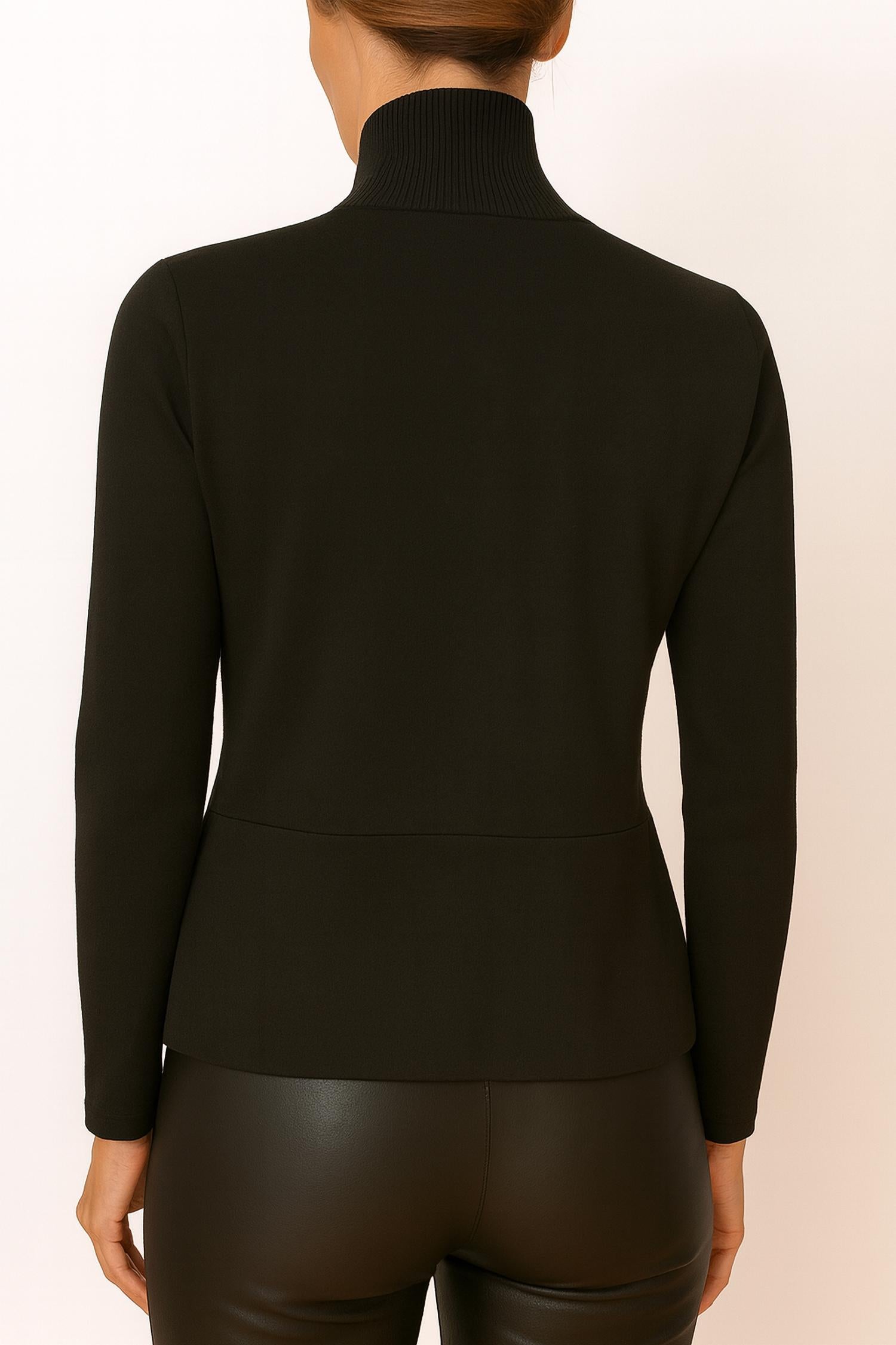 J'Envie/Eli Torino Zip Ribbed Cardigan in black - women's cardigan - detail view