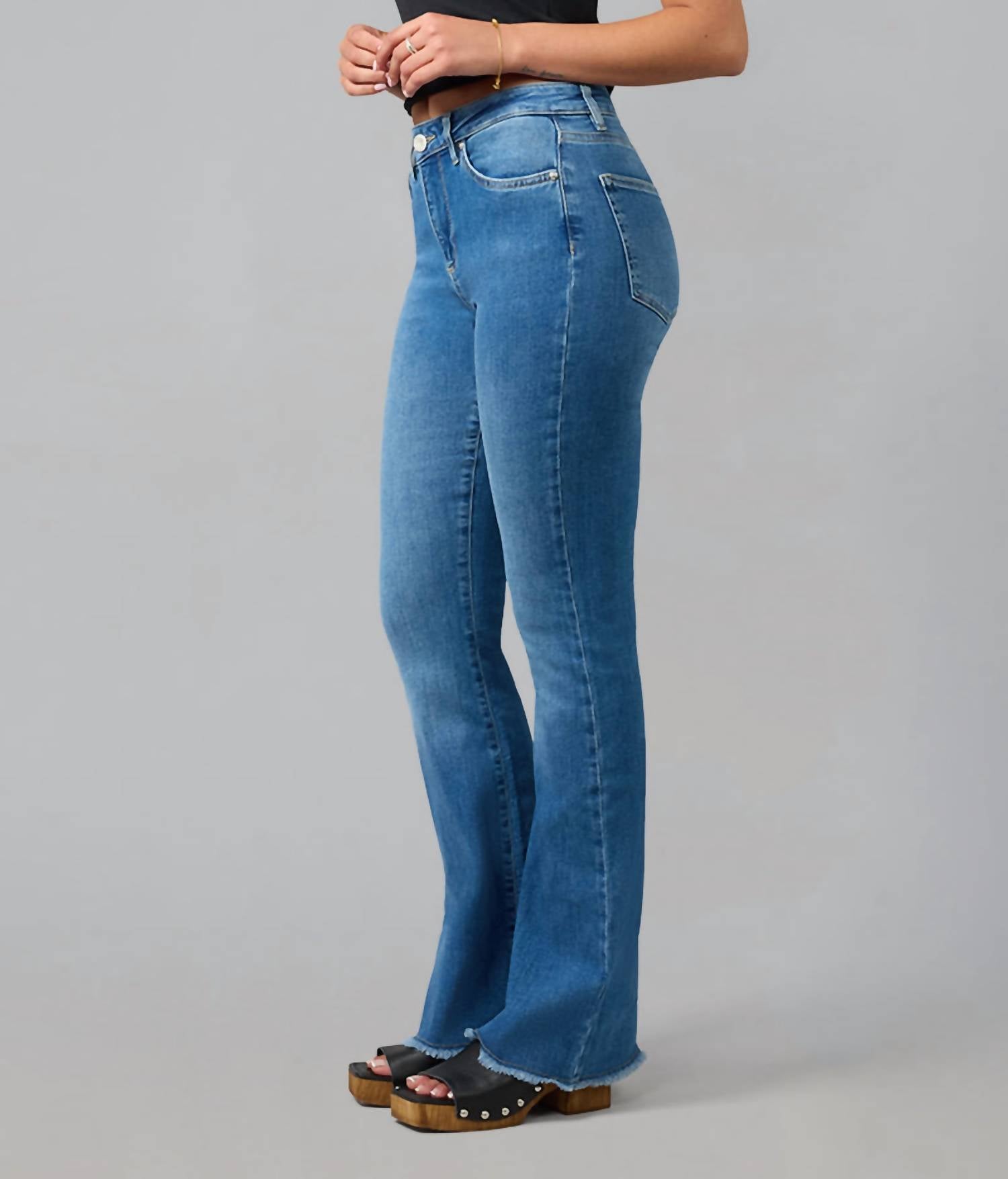LOLA JEANS Alice High Rise Flare Jeans in blue - women's jeans - detail view