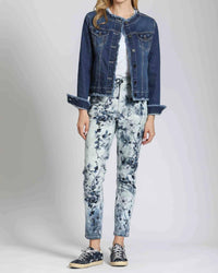 Apny - Collarless Jean Jacket With Frayed Detail