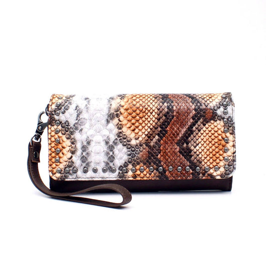M.A.B.E. - Women's Studded Python Print Clutch Wallet