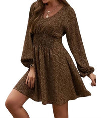 Shiying - Balloon Sleeve Smocked Waist Dress