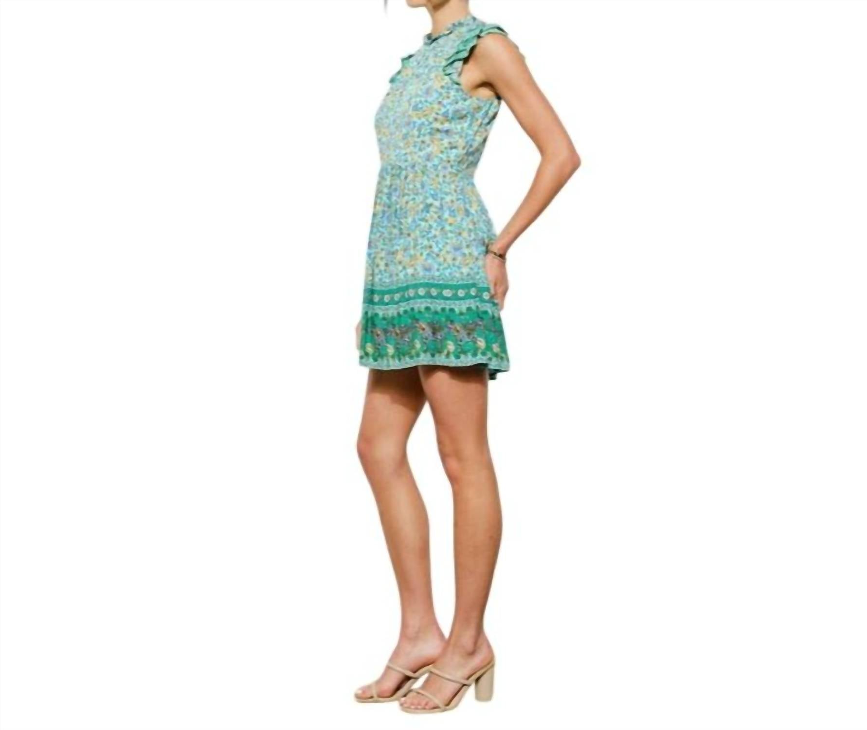 INA Fashion Floral Ruffle Trim Mini Dress in green multi - women's dress - alternate view