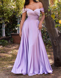 Cinderella Divine - Off Shoulder A-line Satin Dress