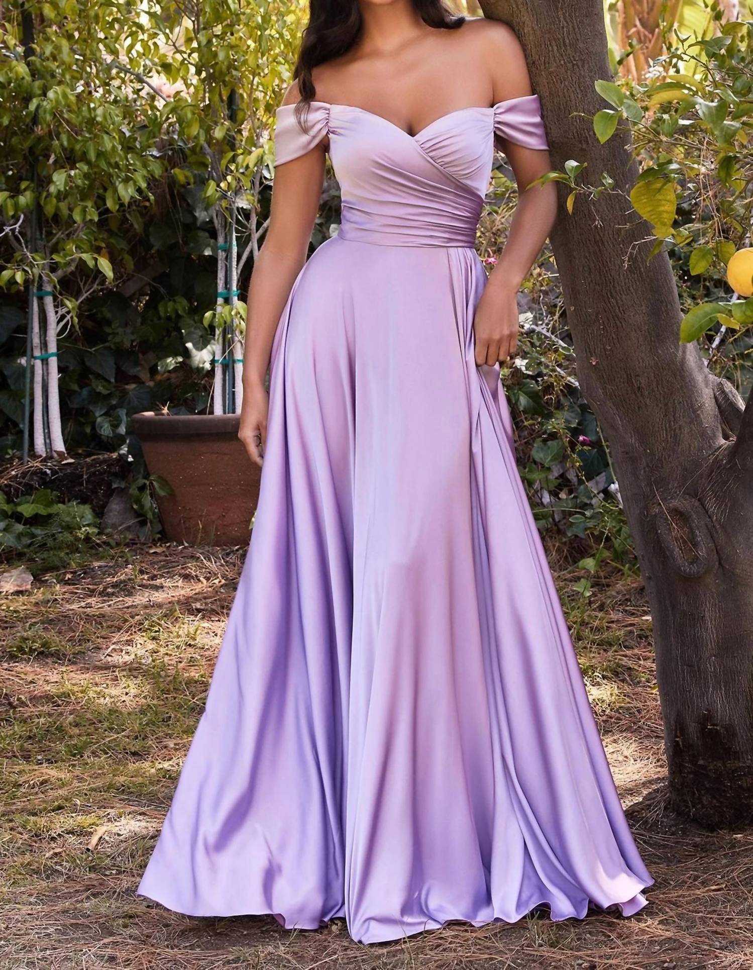 Cinderella Divine - Off Shoulder A-line Satin Dress