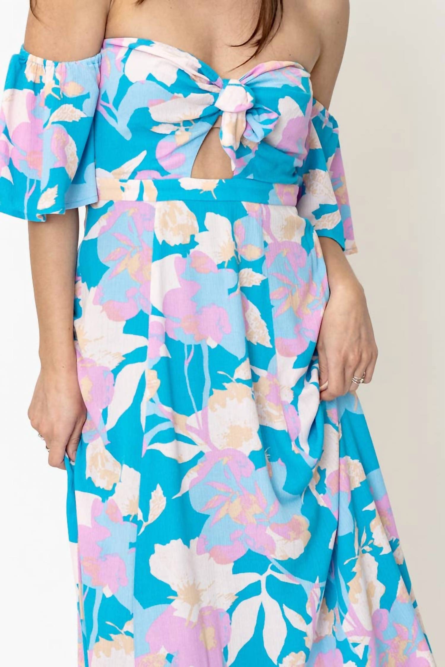 En Creme - Off Shoulder Floral Print Midi Dress