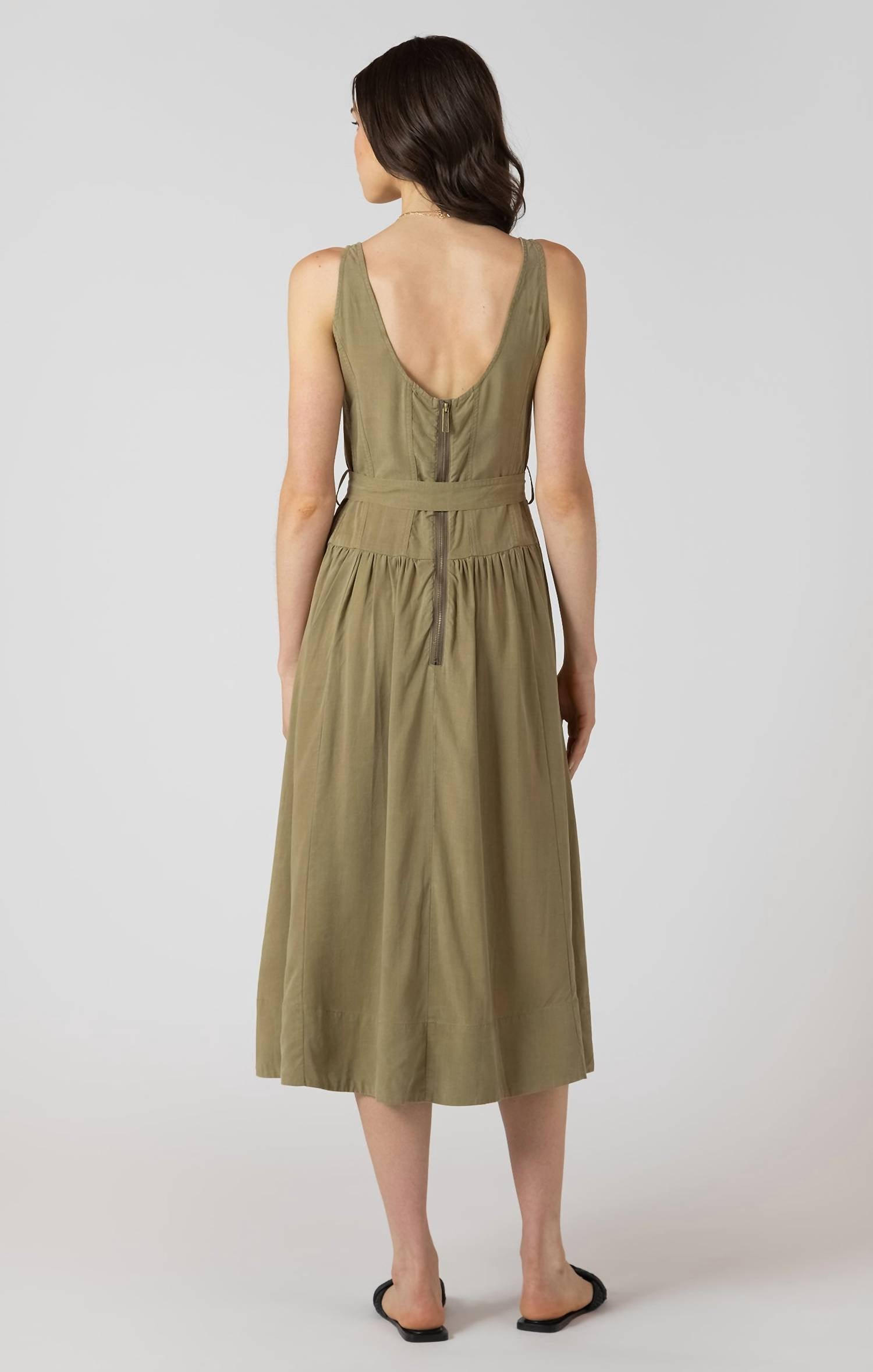 Dex Drop Waist Belted Midi Dress in dusty sage - women's dress - alternate view