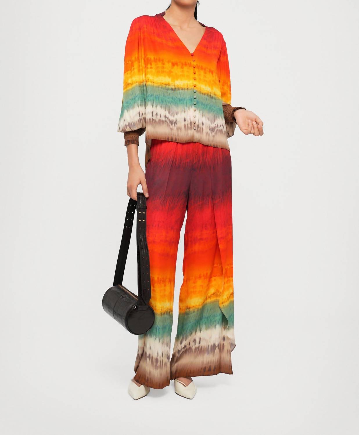 Alice + Olivia - Serena Mandarin Collar Button Front Top