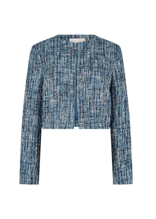 Apricot - Textured Tweed Collarless Blazer
