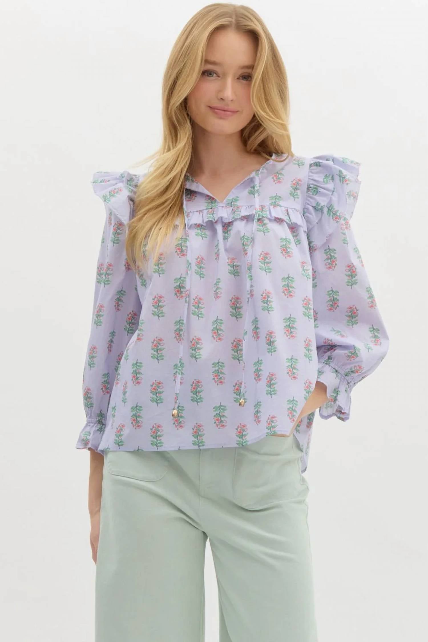 Entro - Blossom Ruffle Shoulder Blouse