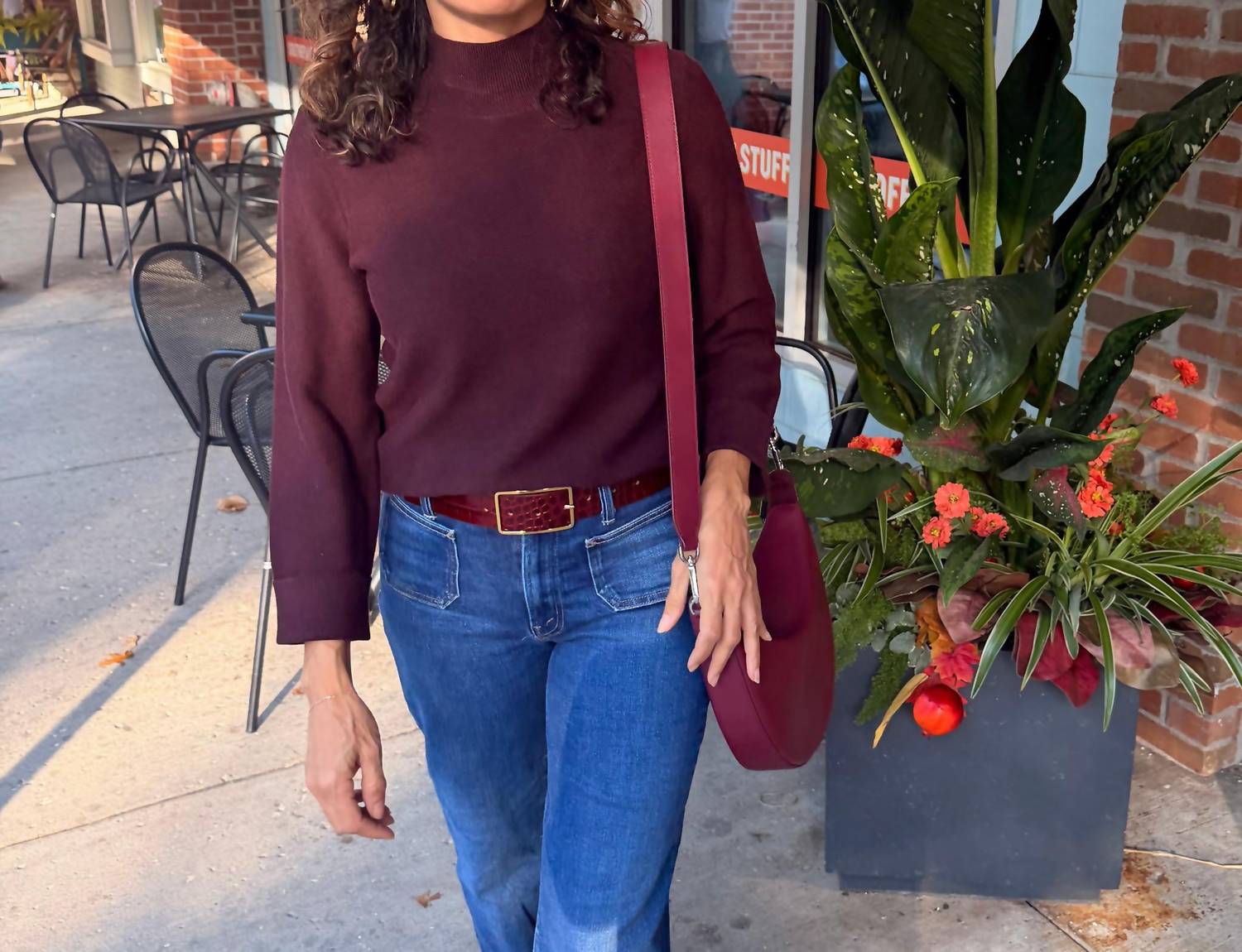 Repeat Cashmere - Quarter Sleeve Cotton Mockneck Top