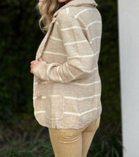 Renuar Striped Knit Jacket in tan combo - women's jacket - detail view