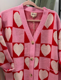 Bibi - Women's Heart Checkered Sweater Cardigan