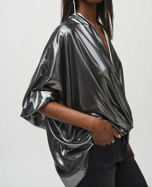 Joseph Ribkoff - Metallic Foiled Chiffon Wrap Top