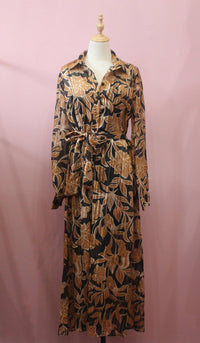 FLYING TOMATO A Printed Woven Midi Dress in black gold - women's dress