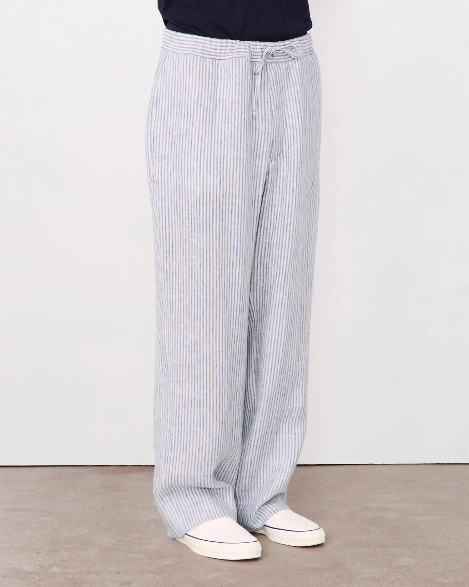 Officine Générale Nilson Striped Chino Pants in ecru mid blue - men's pants - alternate view
