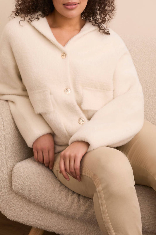 Tribal - Eyelash Button-front Elastic Hem Sweater Cardigan