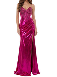 Jovani - Elegant Gown With Beaded Bustier And Thigh Slit