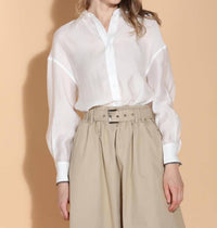 Jessie Liu - Contrast Cuff Trim Voile Button Down Shirt