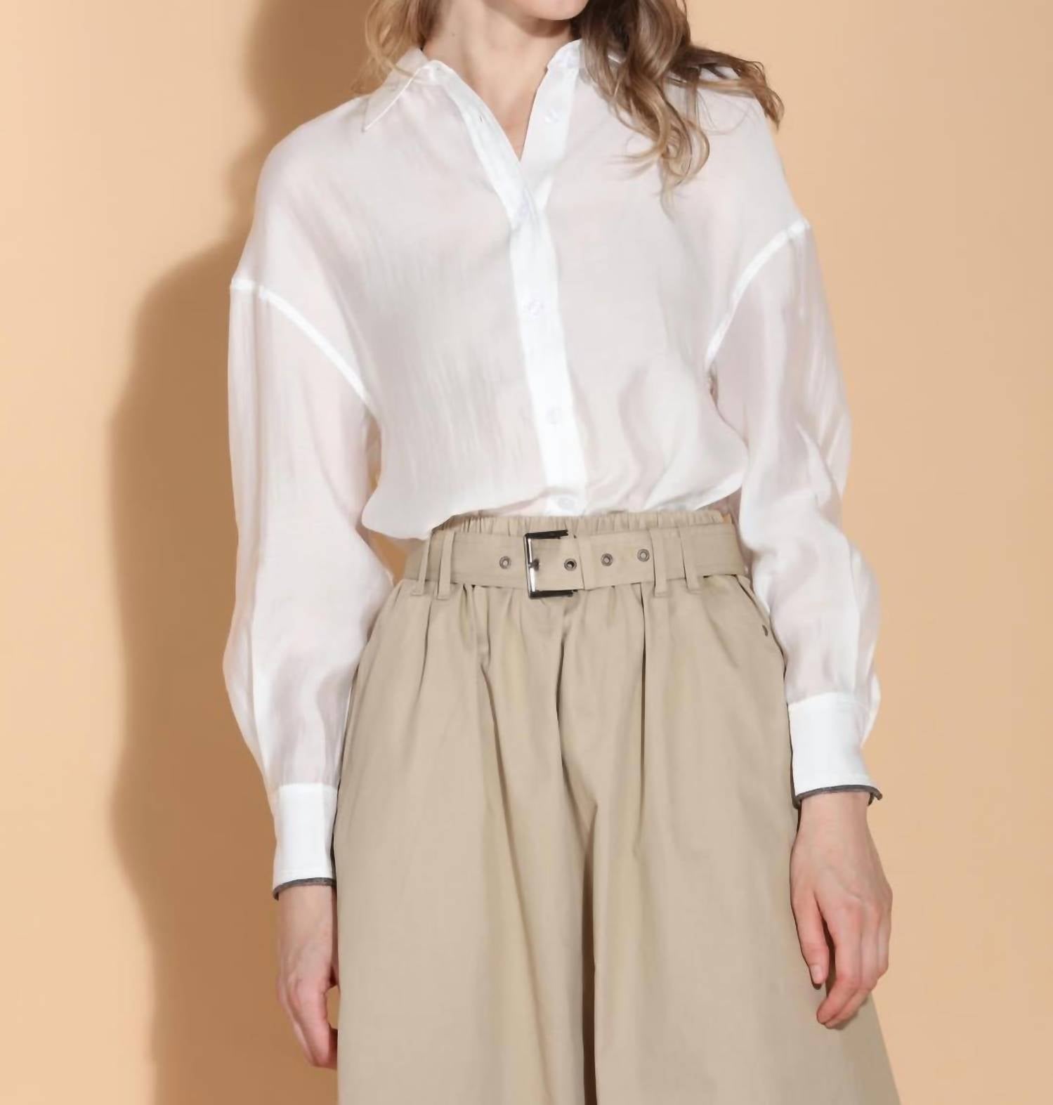 Jessie Liu - Contrast Cuff Trim Voile Button Down Shirt