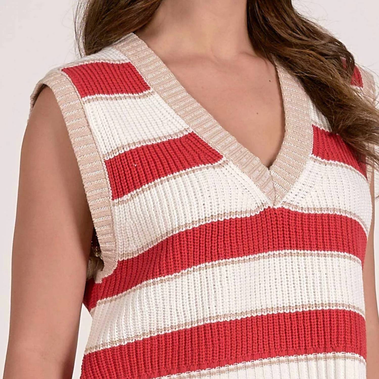 Elan - V-neck Stripe Sleeveless Sweater