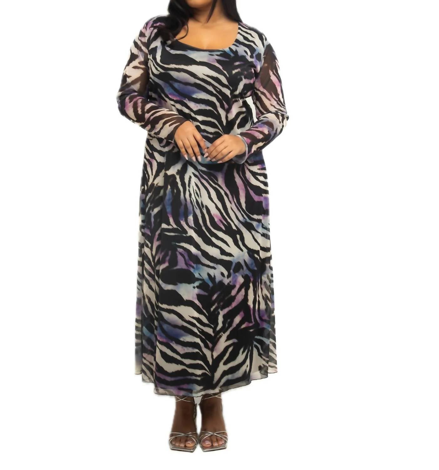 Fashion Szn Curve - Zebra Print Mesh Midaxi Dress - Plus