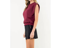THML Metal Button Shoulder Sleeveless Top in burgundy - women's blouse - detail view