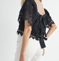 Mable - Square Neck Crochet Lace Top With Double Bow Tie