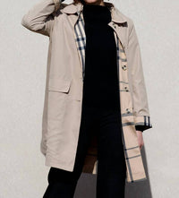 RAINRAPS Raintrench With Detachable Hood Rain Trench Coat in camel plaid - women's jacket