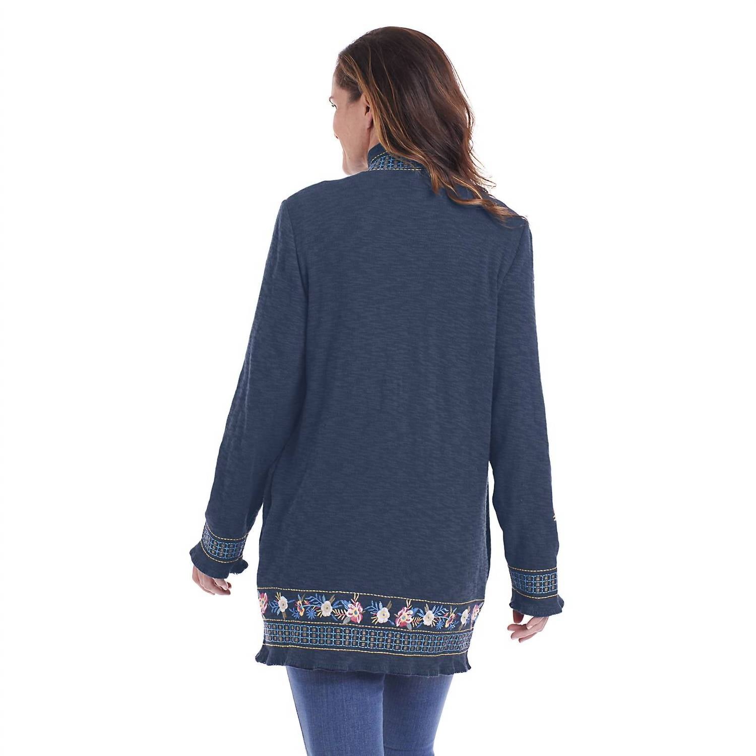 PAPARAZZI Embroidered Floral Open Front Cardigan in navy - women's cardigan - alternate view