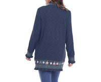 PAPARAZZI Embroidered Floral Open Front Cardigan in navy - women's cardigan - detail view
