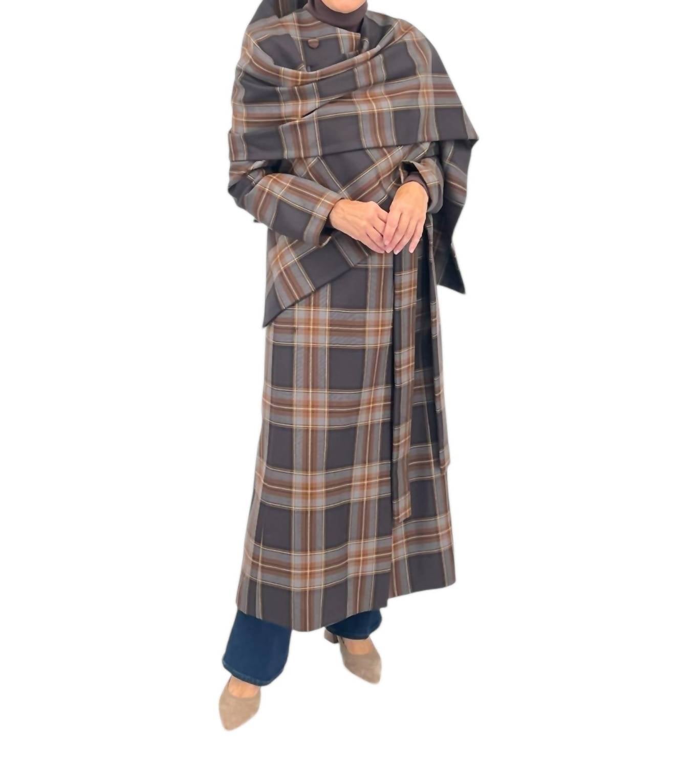 Diomi - Plaid Coat With Scarf