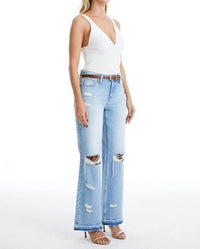 Bayeas - High Rise Distressed Bootcut Raw Hem Jeans