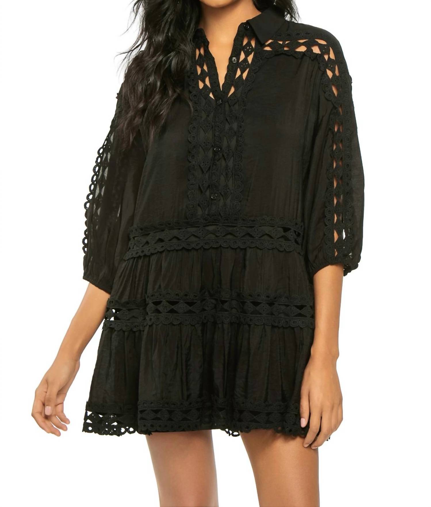 Elan - Crochet 3/4 Sleeve Dress