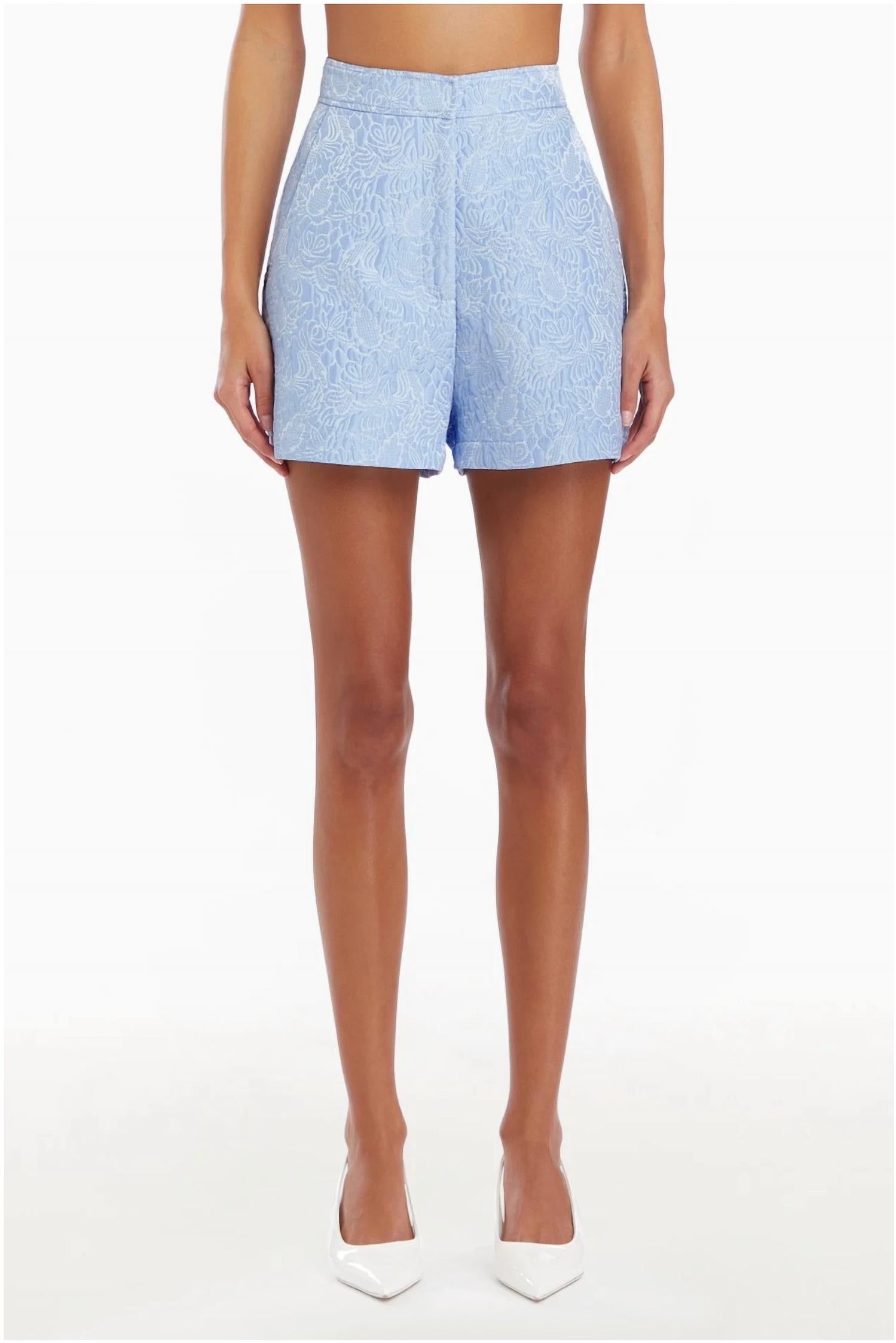 Amanda Uprichard Reeves Remington Brocade Shorts in powder blue - women's shorts