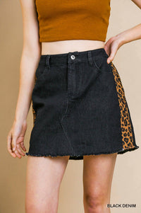 umgee Animal Print Side Panel Stretch Mini Skirt in black - women's skirt