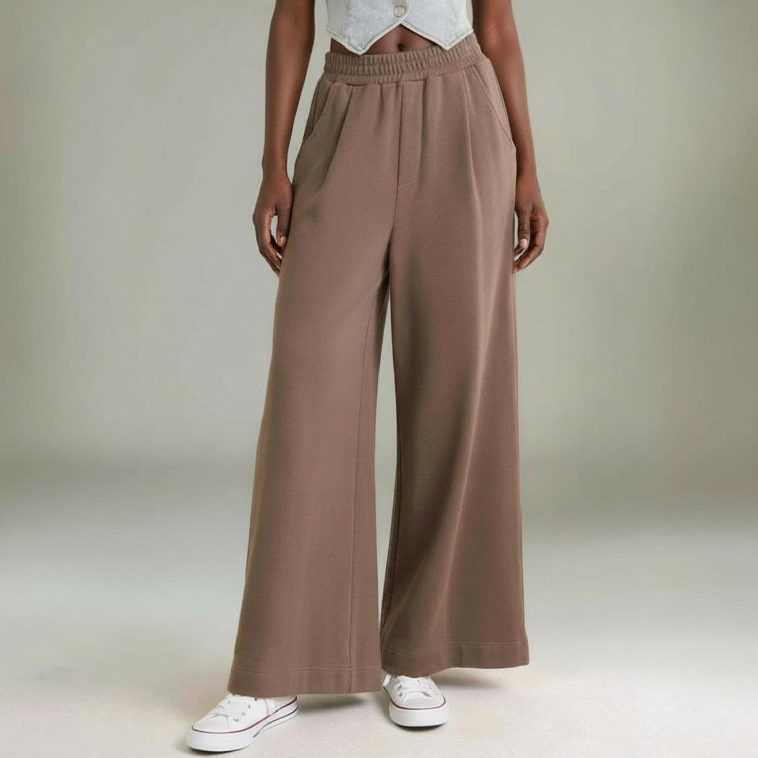 FLYING TOMATO Kendra Knit Trousers in cocoa brown - women's pants