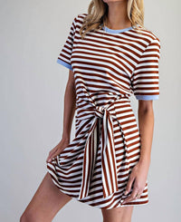 Peace Love Line - Striped Waist Tie Mini Dress