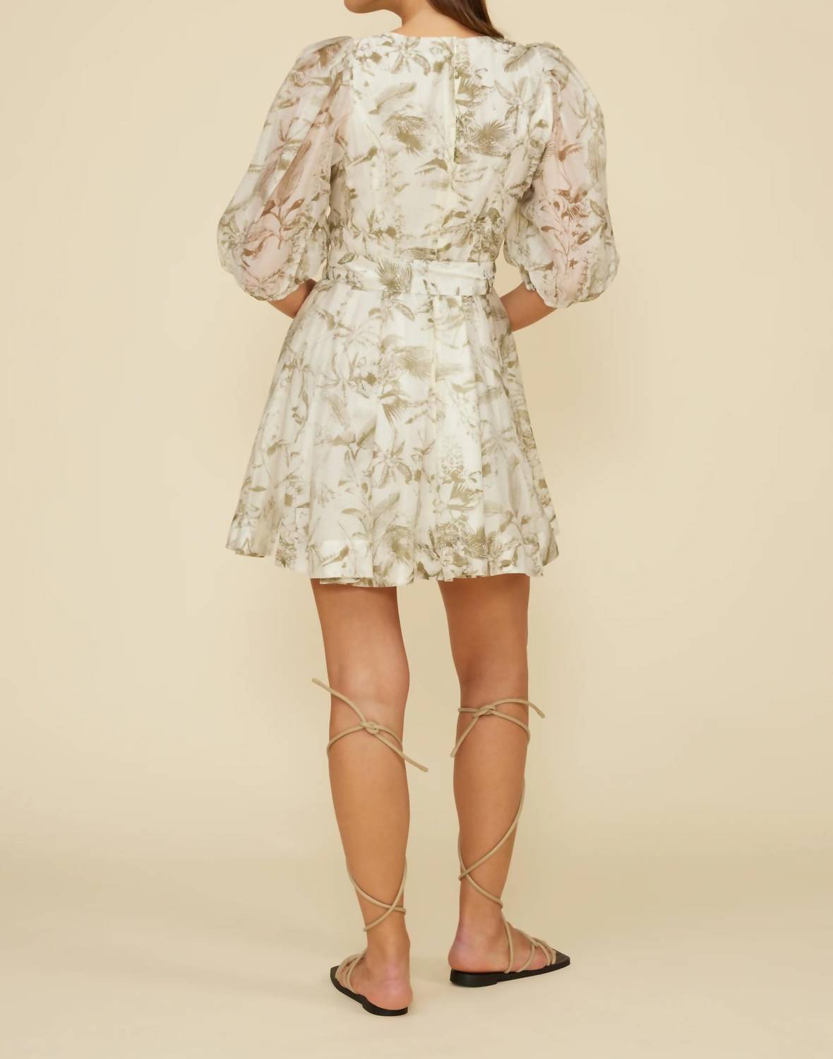 LUCY PARIS Alexis Belted Dress in ivory olive - women's dress - detail view