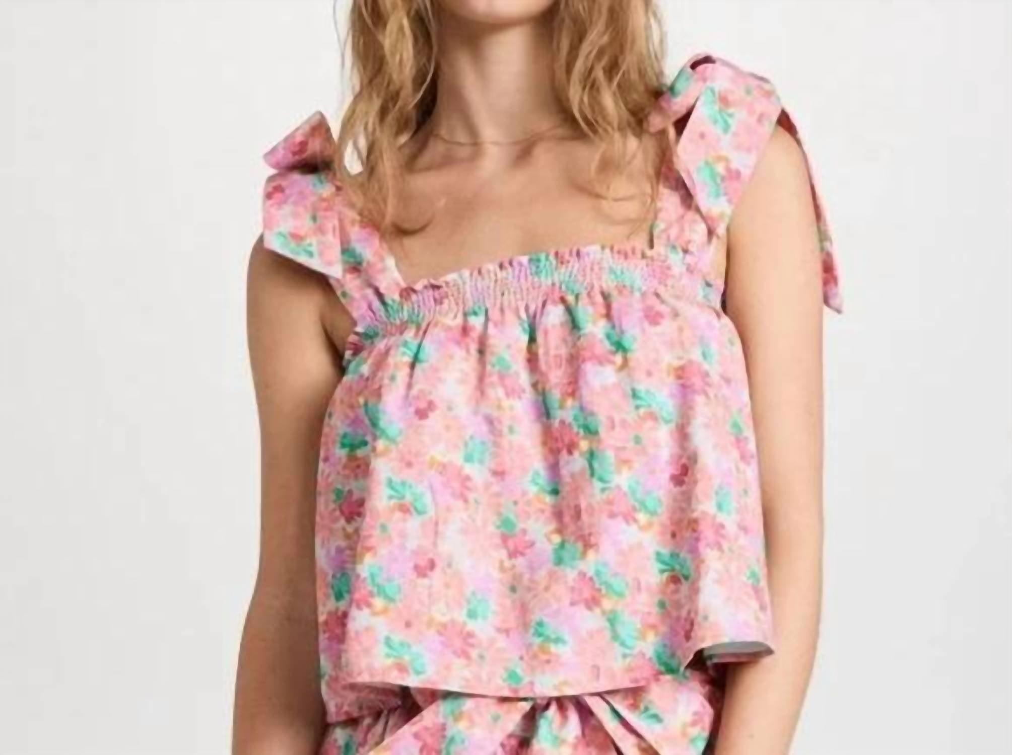 Something Navy - Floral Tie Shoulder Top