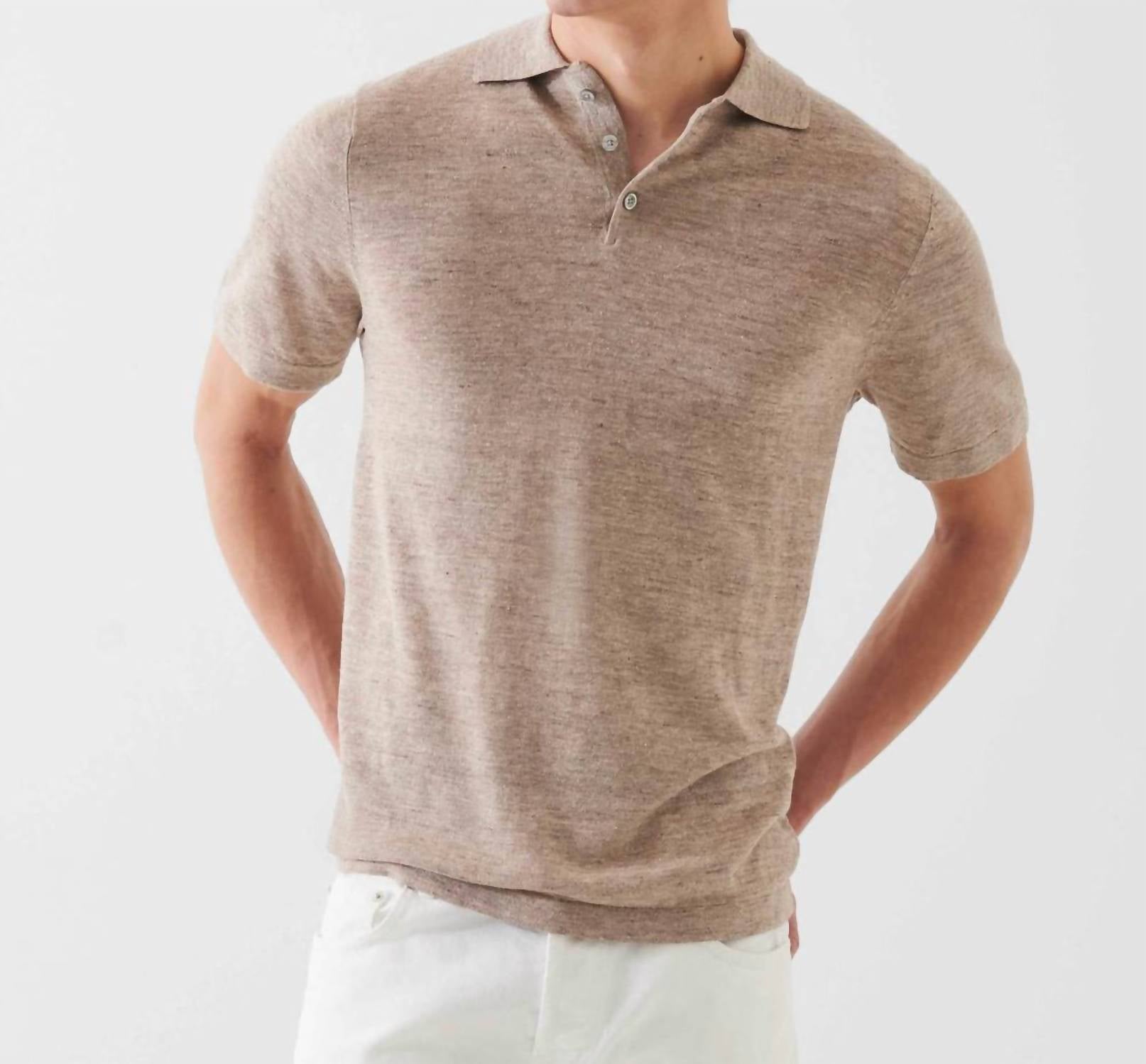 Patrick Assaraf - Short Sleeve Linen/ Silk Button Polo