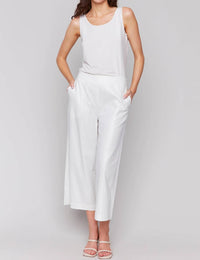 CHARLIE B Pull-on Foil Linen Pants With Pockets in champagne - women's pants