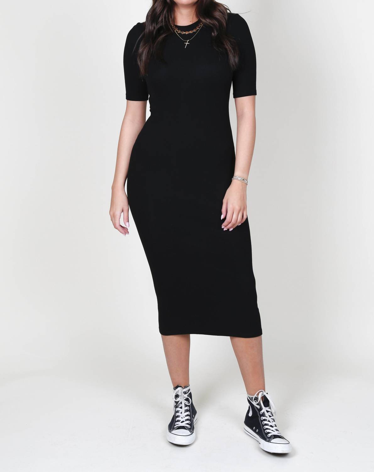 Enza Costa - Silk Rib Half Sleeve Midi Dress